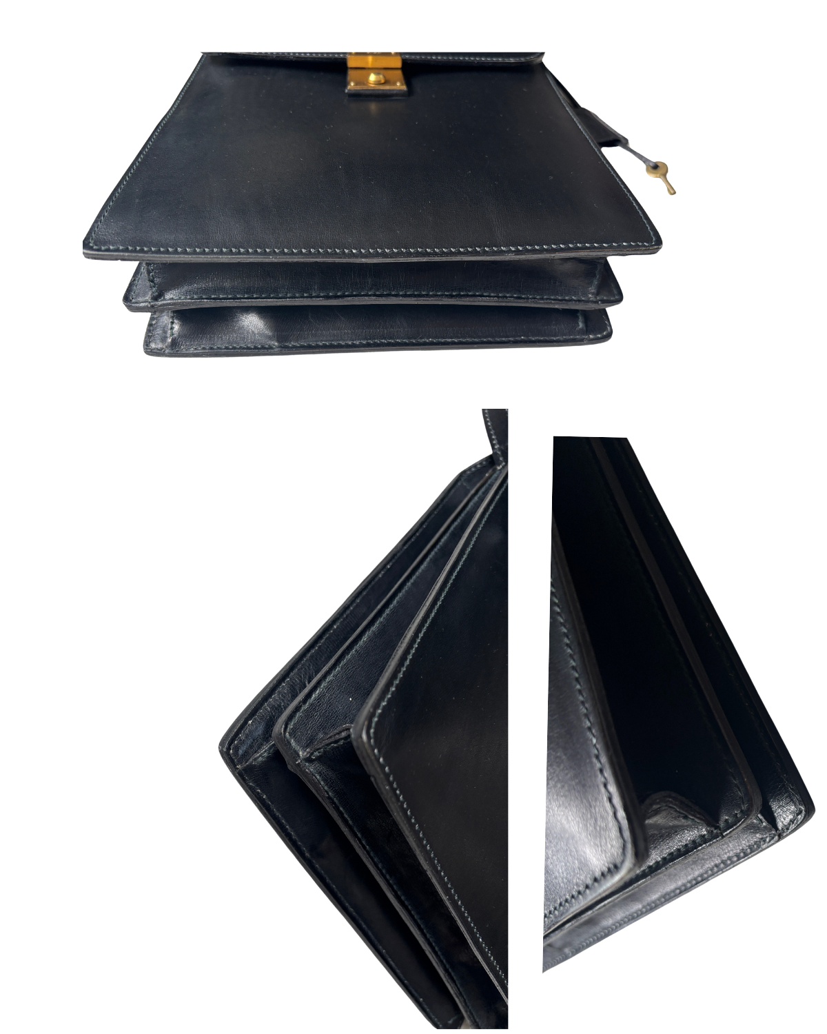 1970 GUCCI Black Leather Padlock Flap Messenger Bag