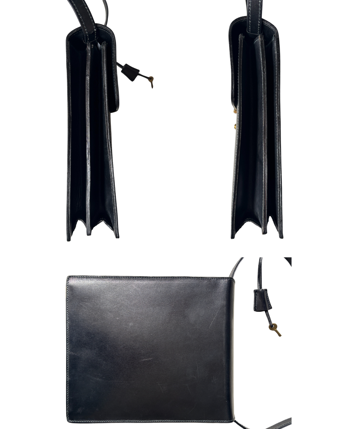 1970 GUCCI Black Leather Padlock Flap Messenger Bag