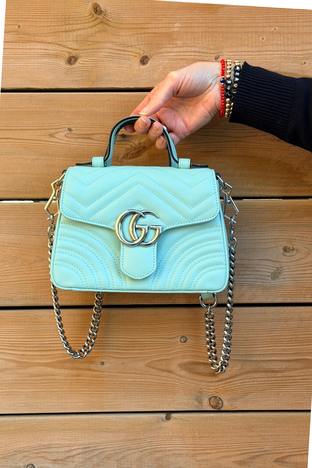Gucci GG Pastel Mint Marmont Mini Top Handle Bag