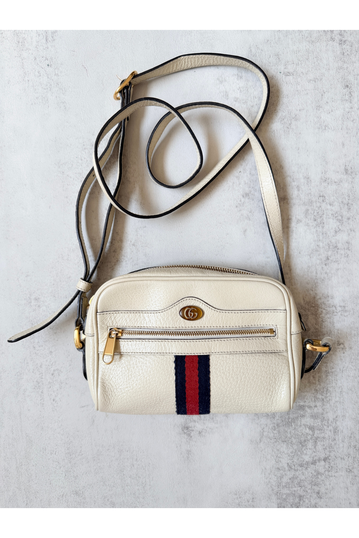 GUCCI Cream Ophidia Calfskin Web Mini Crossbody