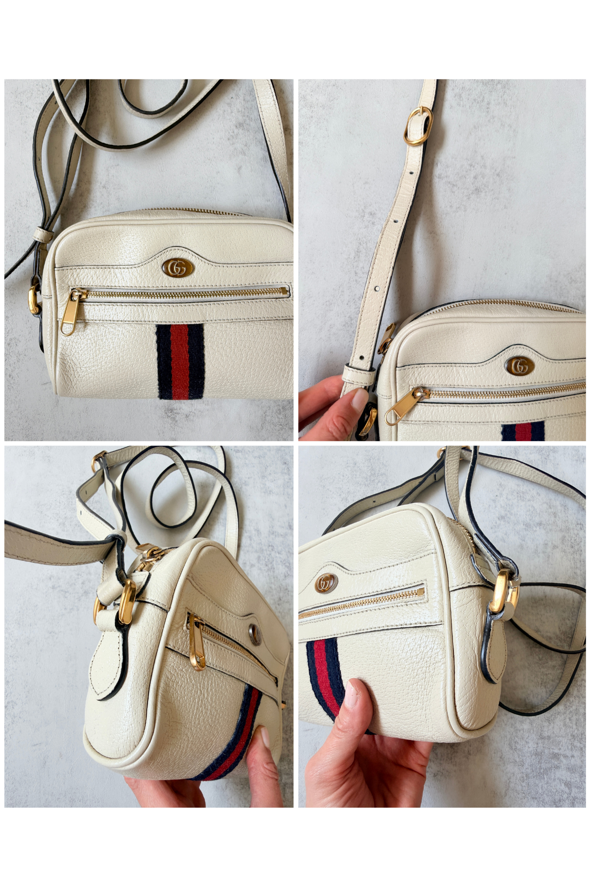 GUCCI Cream Ophidia Calfskin Web Mini Crossbody