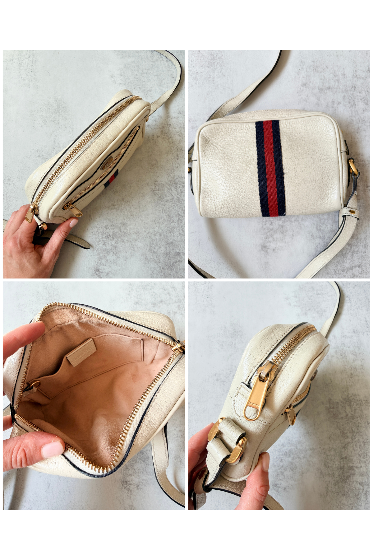 GUCCI Cream Ophidia Calfskin Web Mini Crossbody