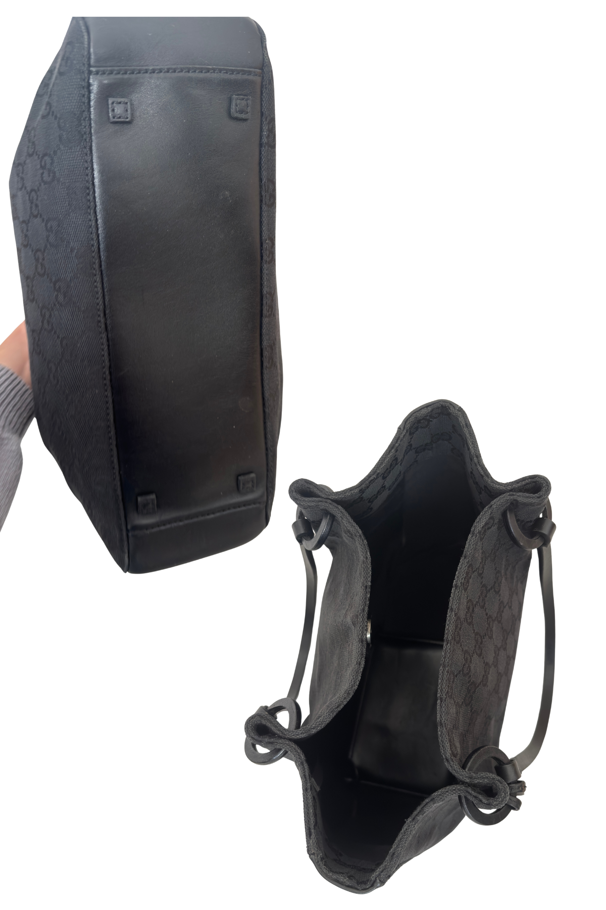 Gucci Black GG Fabric & Leather Tote with Pouch (2000's)