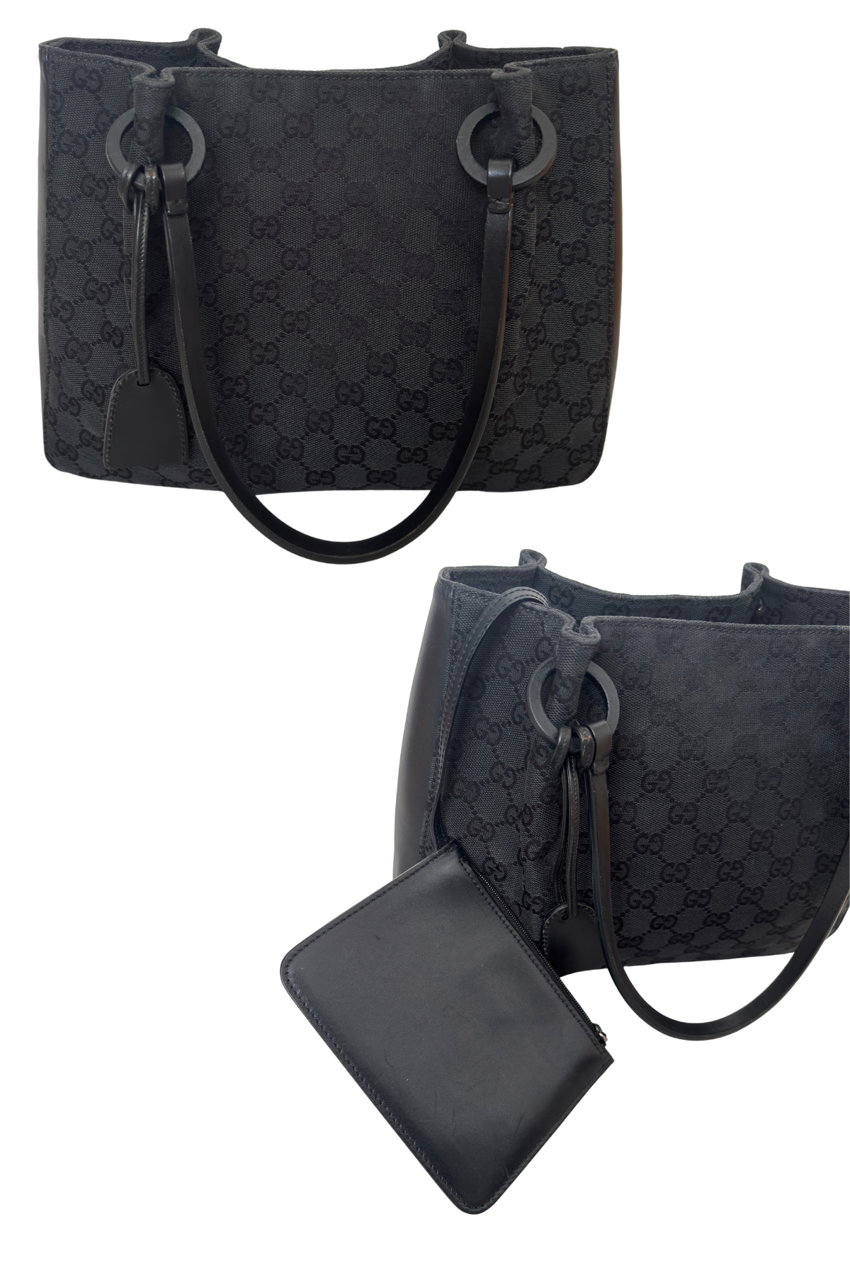 Gucci Black GG Fabric & Leather Tote with Pouch (2000's)