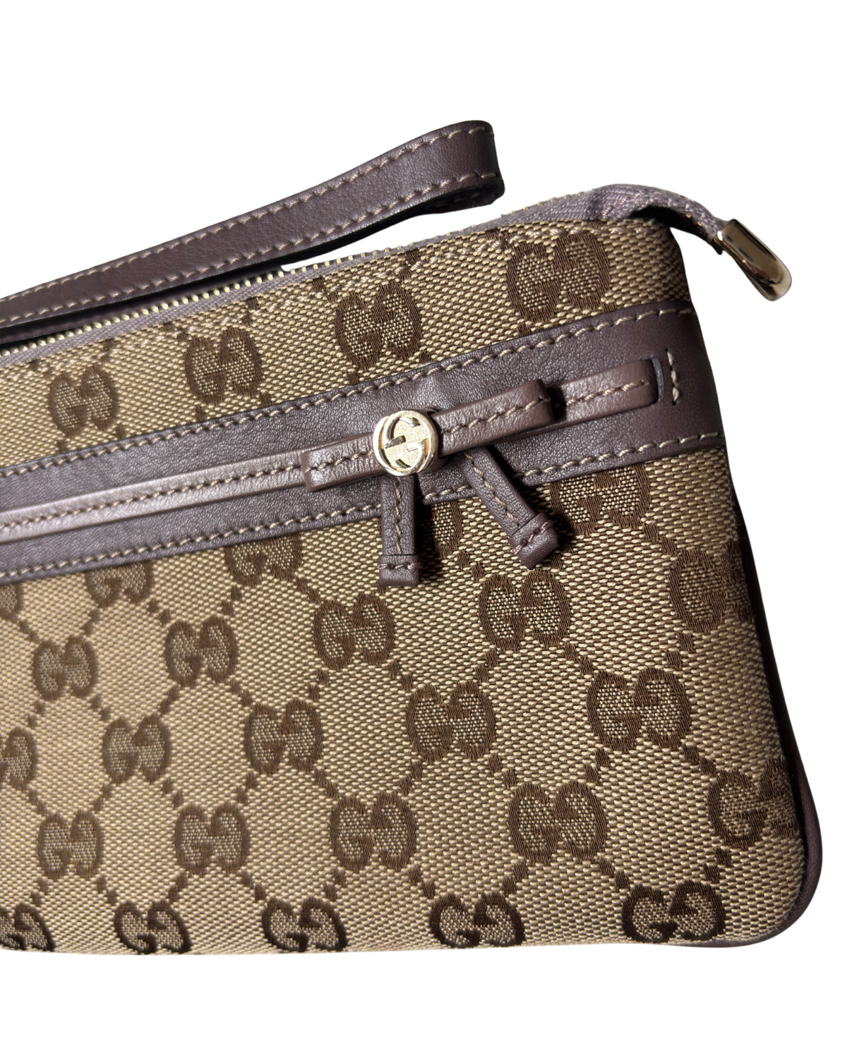 Gucci GG Canvas Wristlet with Bow