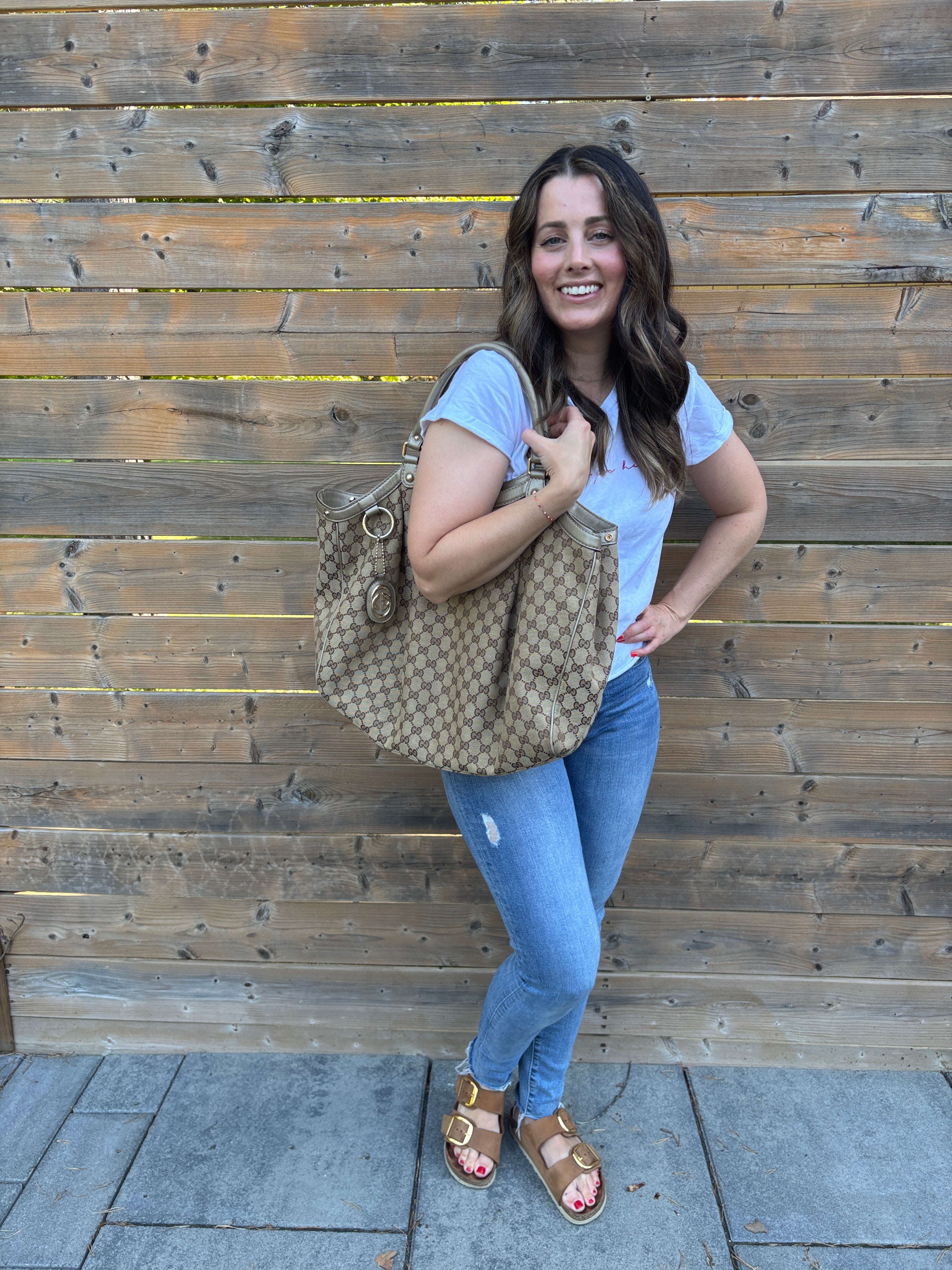 Gucci Sukey Large Tote in GG Monogram Canvas with Champagne Gold Leather Trim