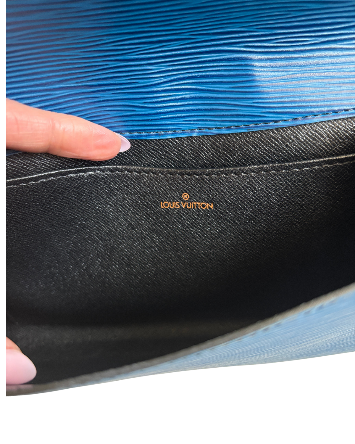 Louis Vuitton Art Deco Toledo Blue Epi Leather Clutch PM