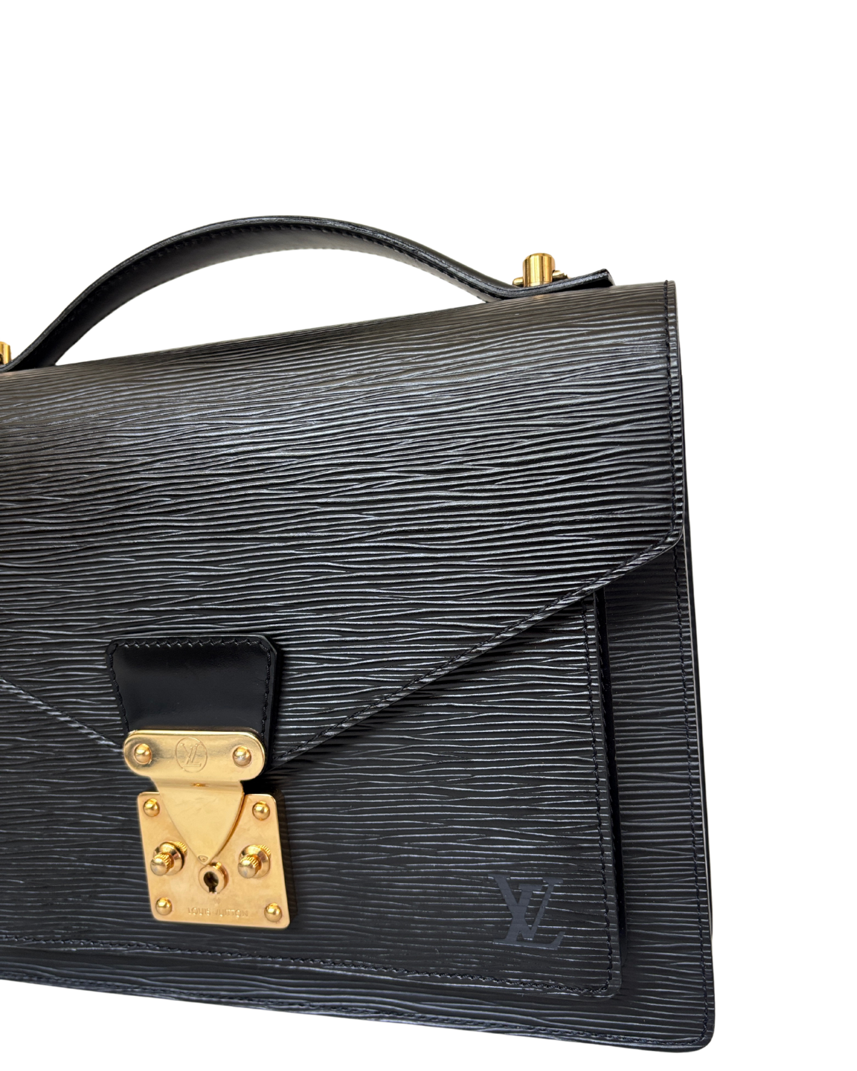 Vintage Louis Vuitton Black Epi Marceau Handbag (2002) with generic strap