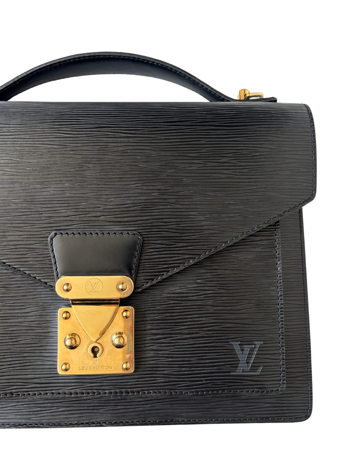 Vintage Louis Vuitton Black Epi Marceau Handbag (2002) with generic strap