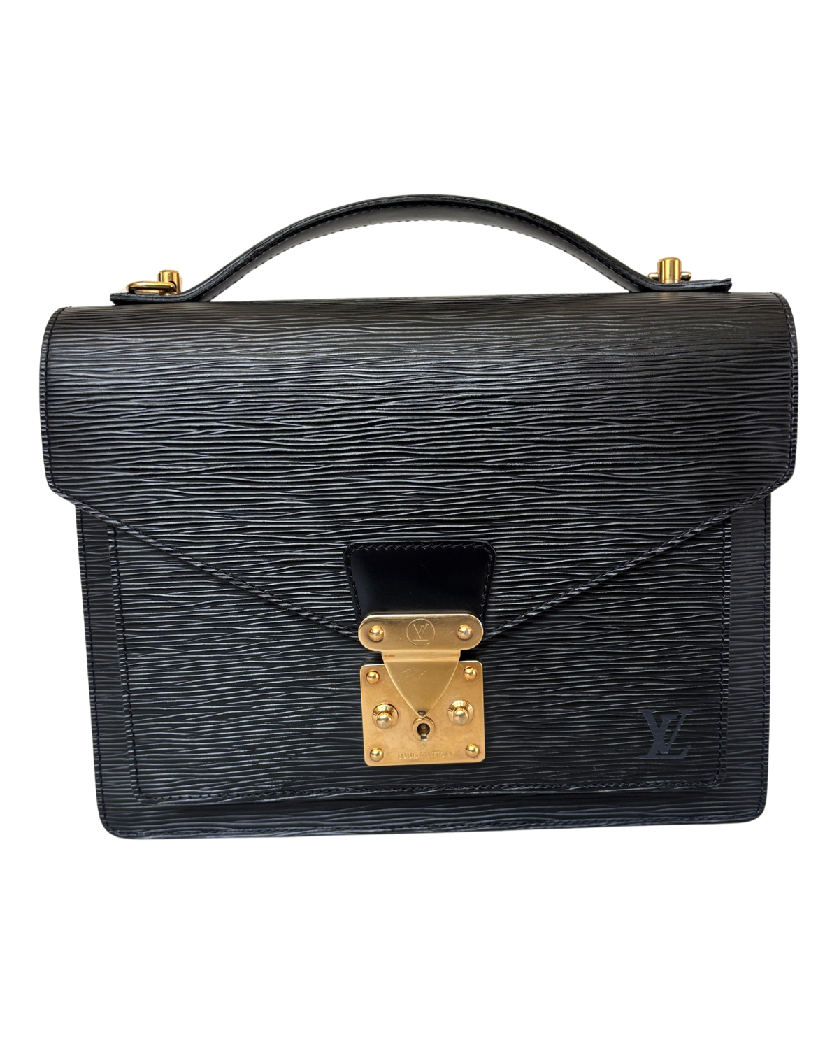 Vintage Louis Vuitton Black Epi Marceau Handbag (2002) with generic strap