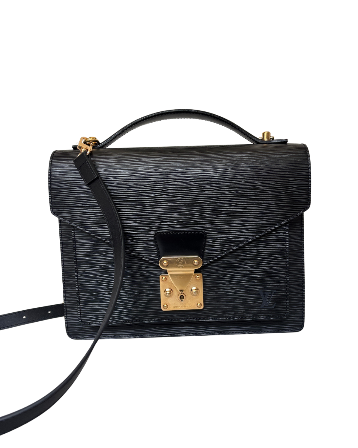 Vintage Louis Vuitton Black Epi Marceau Handbag (2002) with generic strap