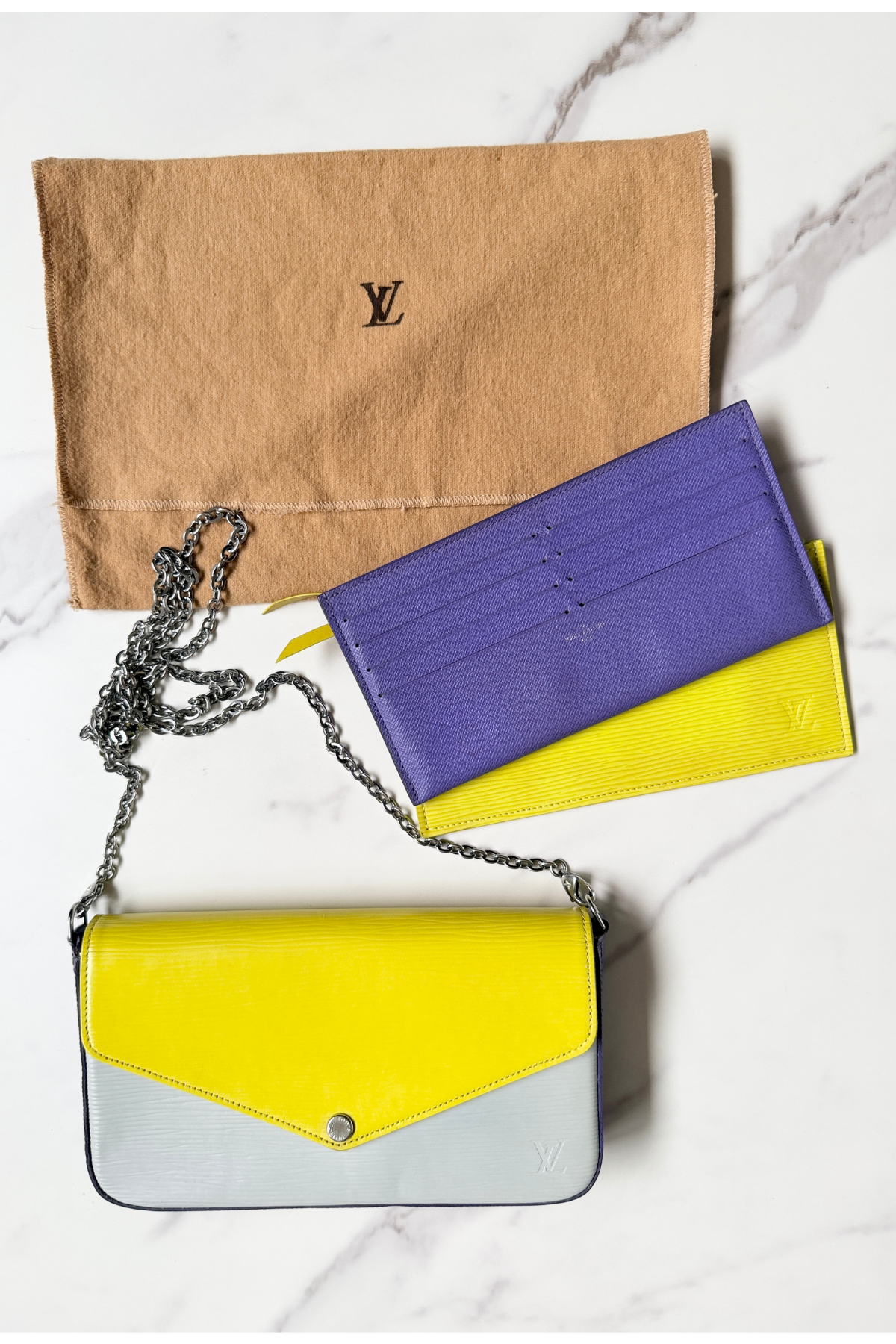 Louis Vuitton Pochette Félicie Yellow/Grey/Purple Epi Tricolor (2016) (Copy)