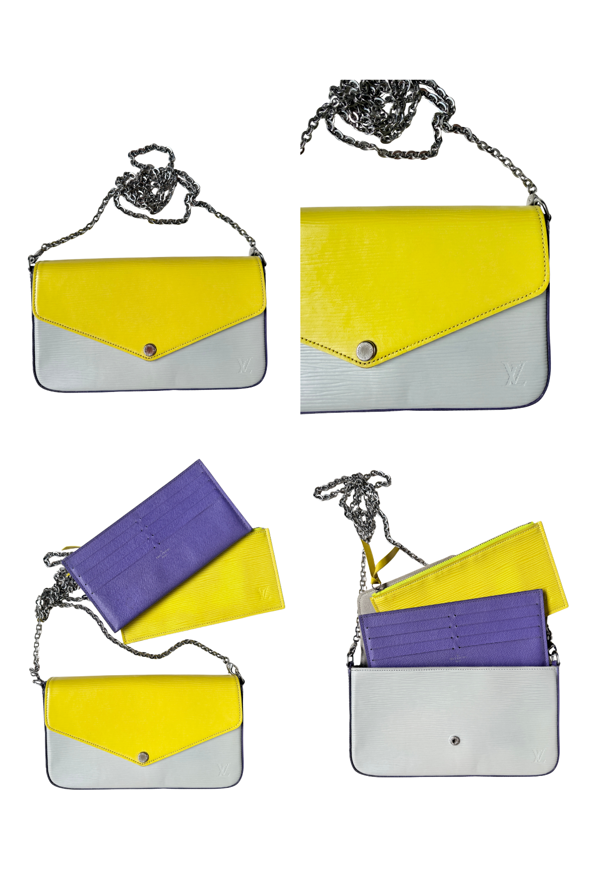Louis Vuitton Pochette Félicie Yellow/Grey/Purple Epi Tricolor (2016) (Copy)