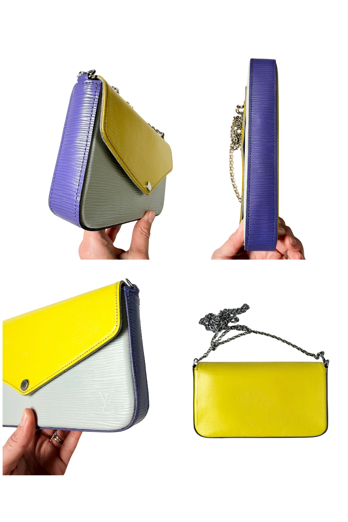 Louis Vuitton Pochette Félicie Yellow/Grey/Purple Epi Tricolor (2016) (Copy)