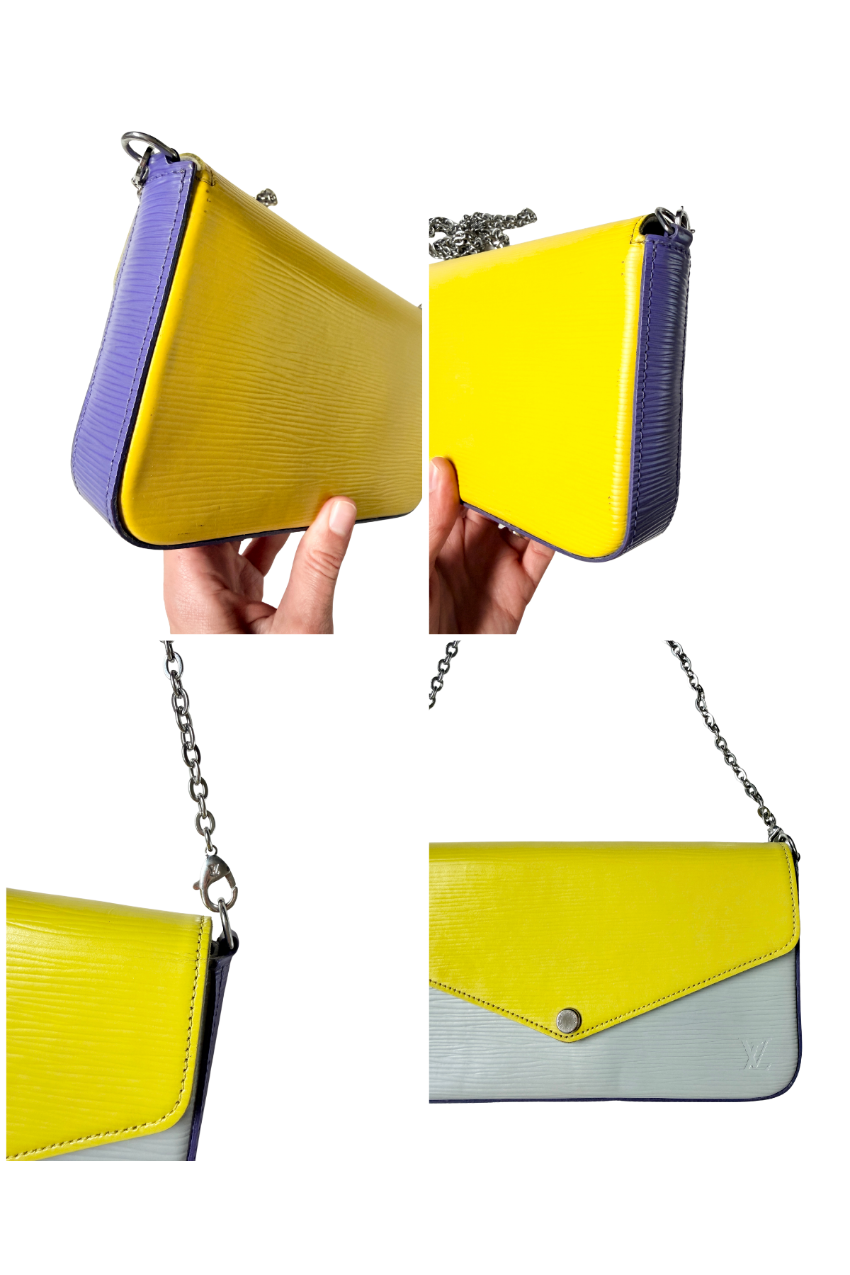 Louis Vuitton Pochette Félicie Yellow/Grey/Purple Epi Tricolor (2016) (Copy)
