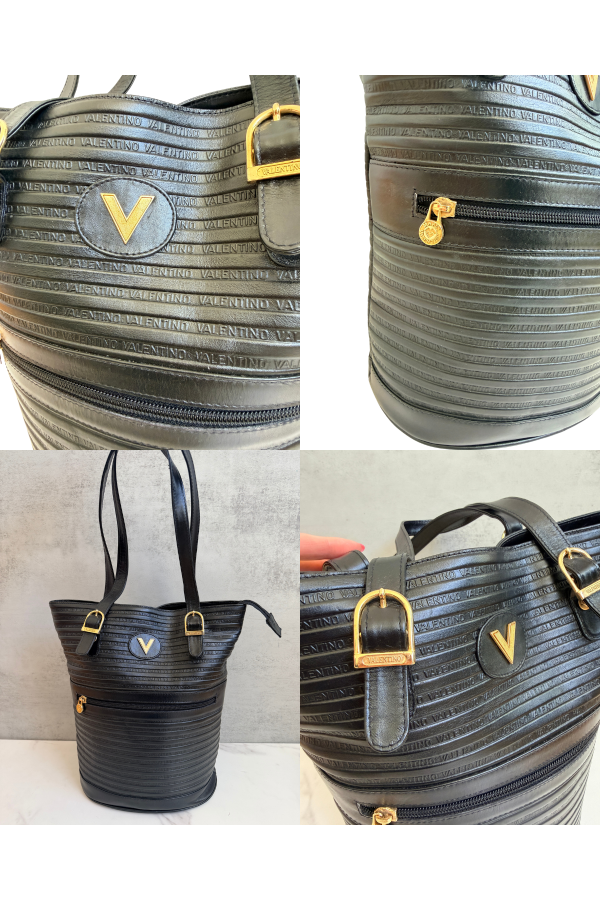 Mario Valentino Embossed Leather Bucket Tote