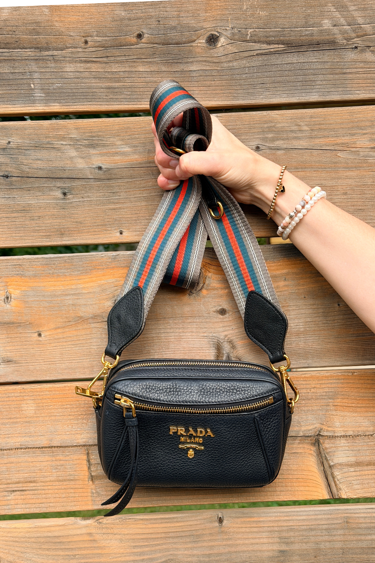 Prada Vitello Daino Black Leather Convertible Crossbody Bag | Two Straps