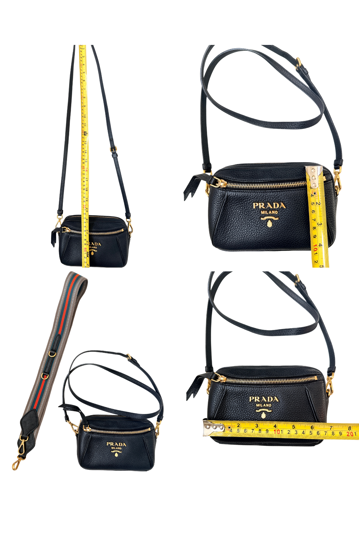 Prada Vitello Daino Black Leather Convertible Crossbody Bag | Two Straps