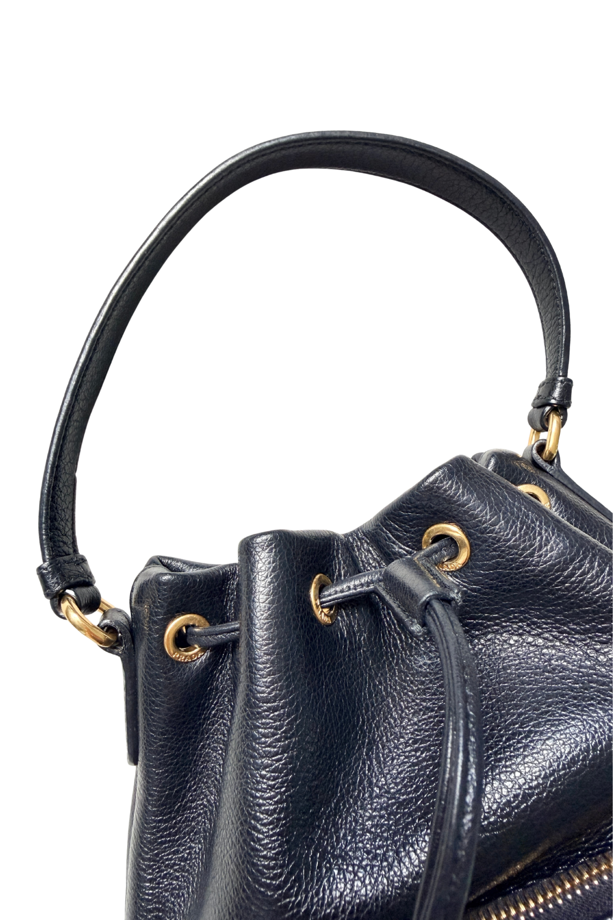 Prada Glace Calf Logo Embossed Bucket Bag