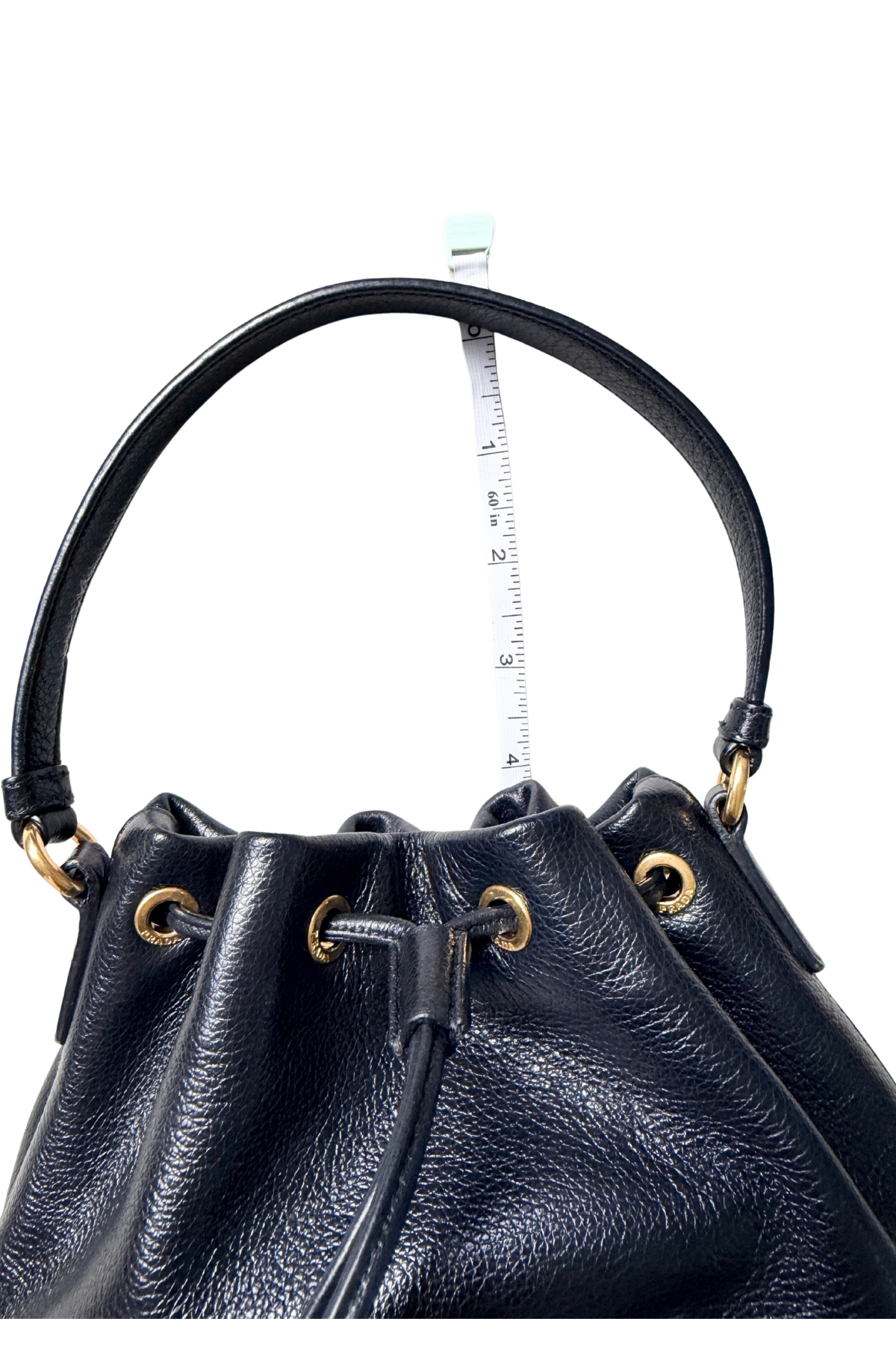 Prada Glace Calf Logo Embossed Bucket Bag