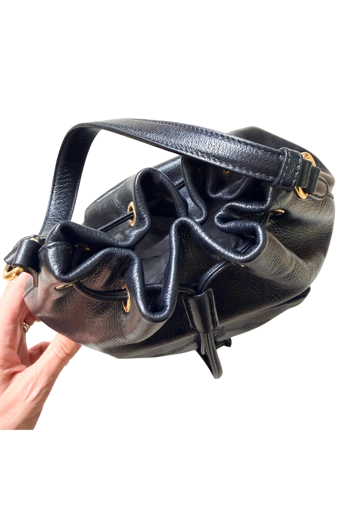 Prada Glace Calf Logo Embossed Bucket Bag