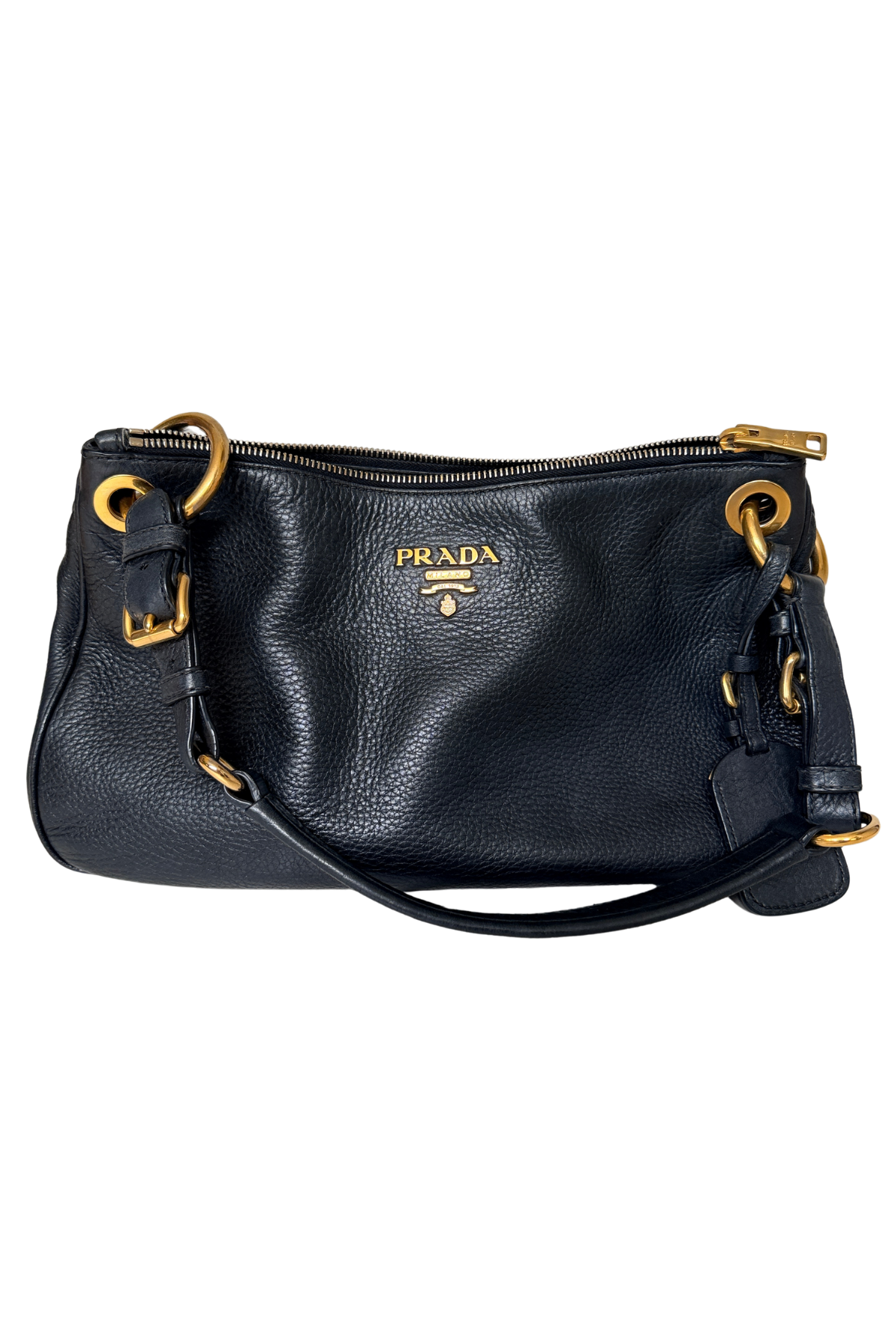 Prada Vitello Daino Black Leather Shoulder Bag