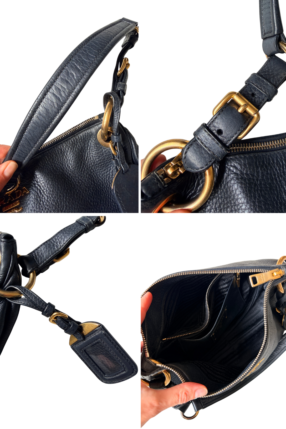 Prada Vitello Daino Black Leather Shoulder Bag
