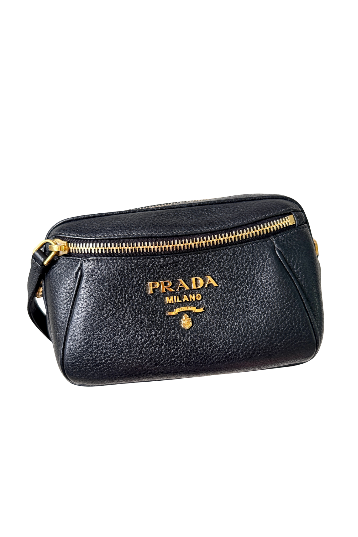Prada Vitello Daino Black Leather Convertible Belt / Crossbody Bag