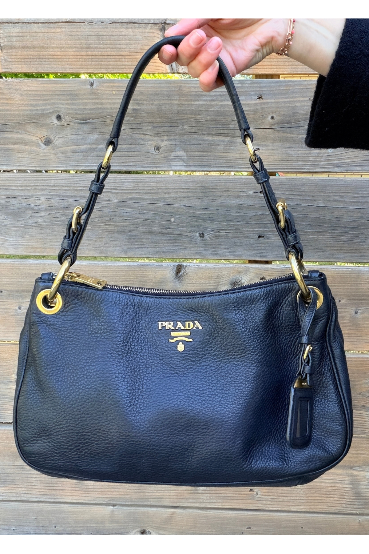 Prada Vitello Daino Black Leather Shoulder Bag