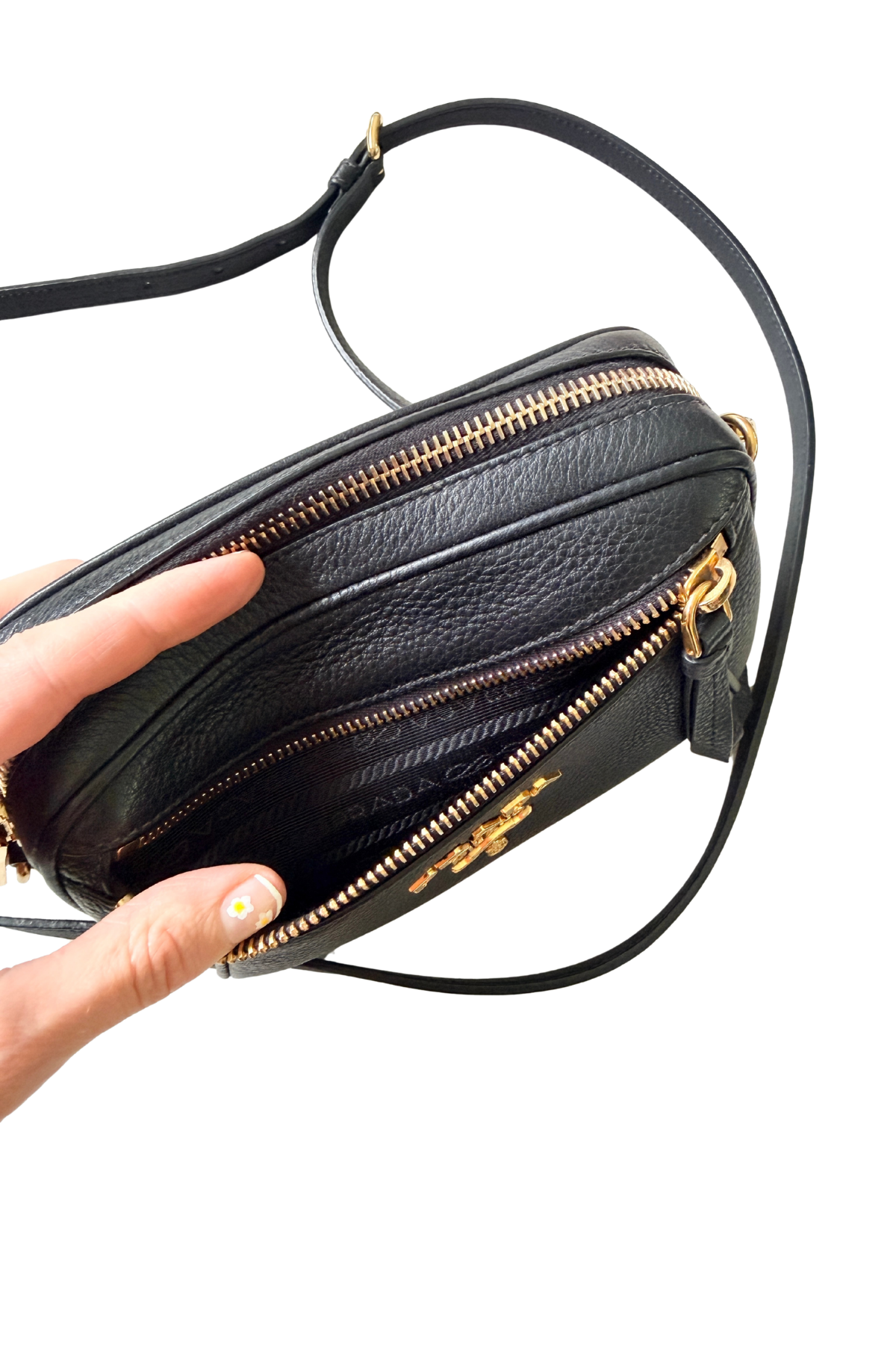 Prada Vitello Daino Black Leather Convertible Belt / Crossbody Bag