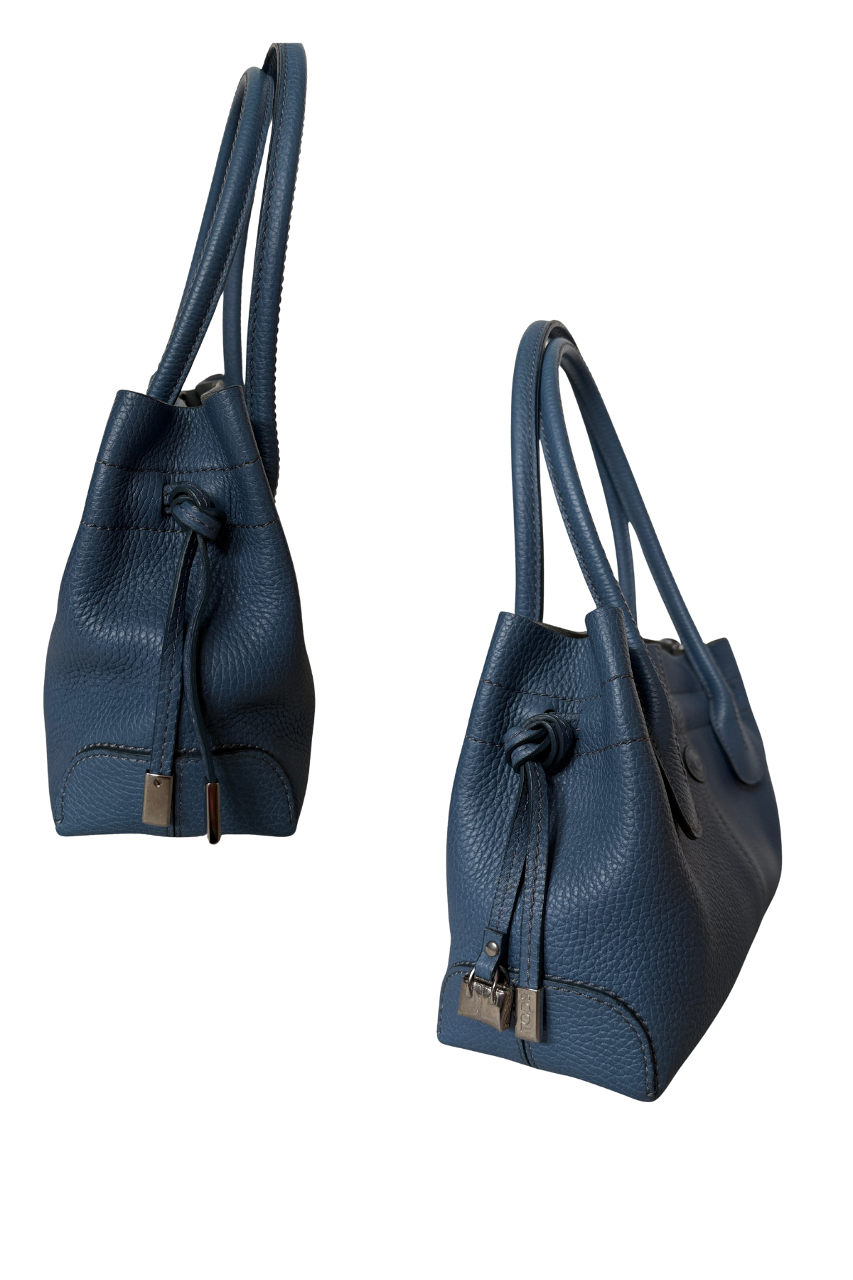 TOD’S Small D-Styling Pebbled Blue Calfskin Tote