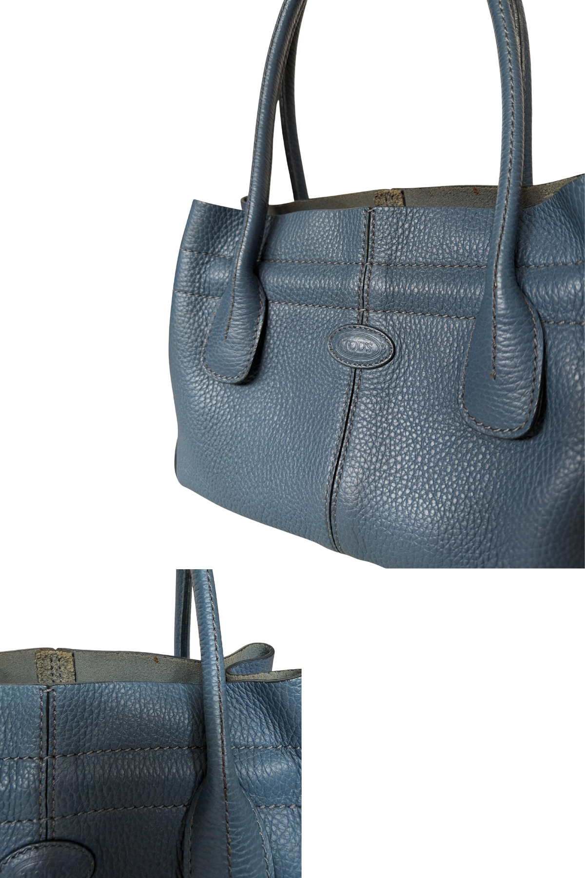 TOD’S Small D-Styling Pebbled Blue Calfskin Tote