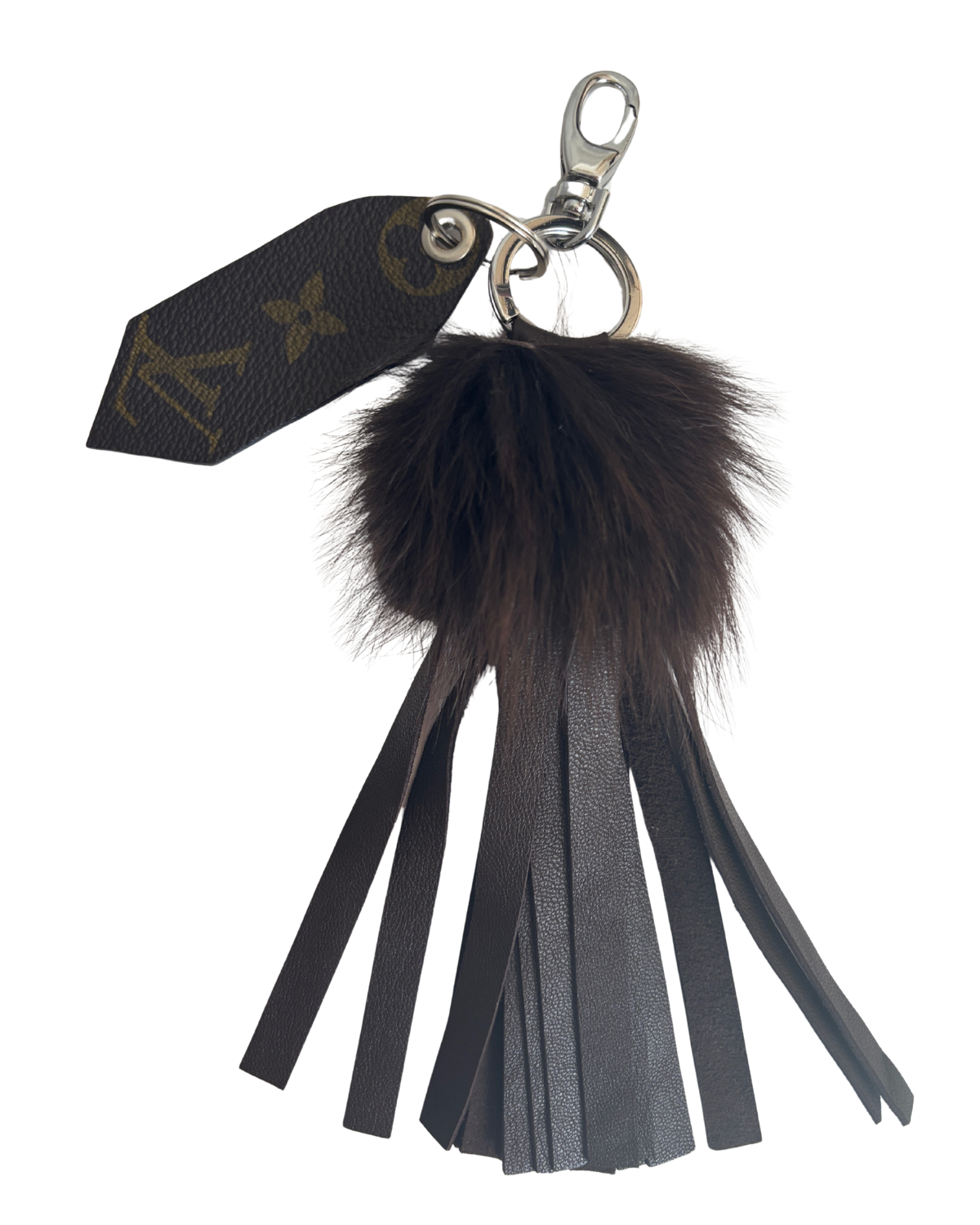 Upcycled Louis Vuitton x Cahill Furs Fox Fringe Bag Charm – Brown Leather & Silver Hardware