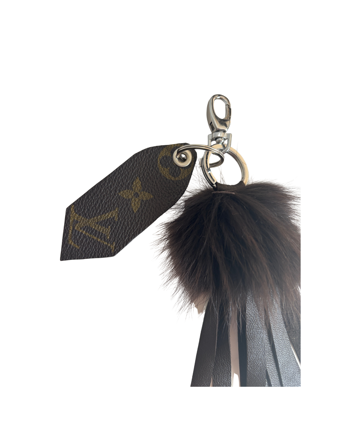 Upcycled Louis Vuitton x Cahill Furs Fox Fringe Bag Charm – Brown Leather & Silver Hardware