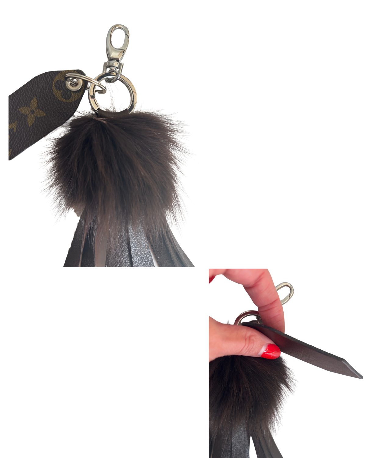 Upcycled Louis Vuitton x Cahill Furs Fox Fringe Bag Charm – Brown Leather & Silver Hardware