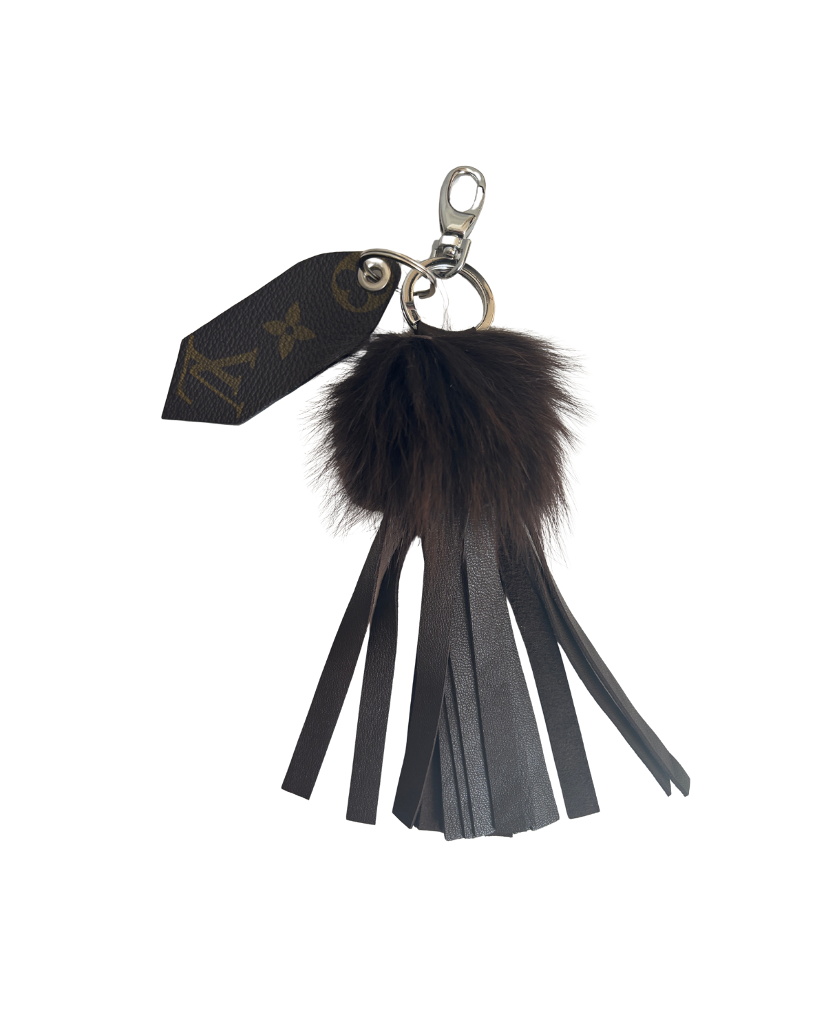 Upcycled Louis Vuitton x Cahill Furs Fox Fringe Bag Charm – Brown Leather & Silver Hardware