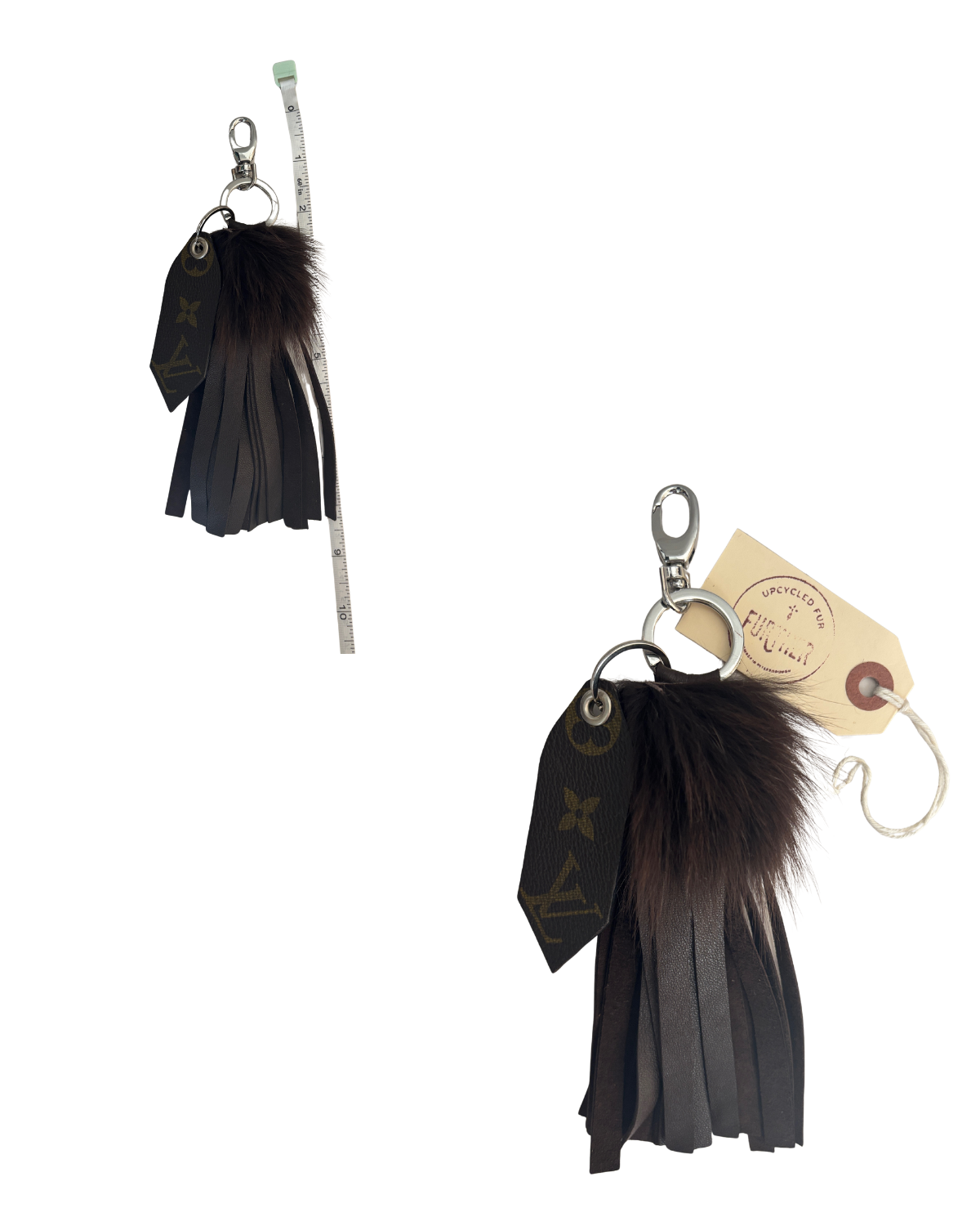 Upcycled Louis Vuitton x Cahill Furs Fox Fringe Bag Charm – Brown Leather & Silver Hardware
