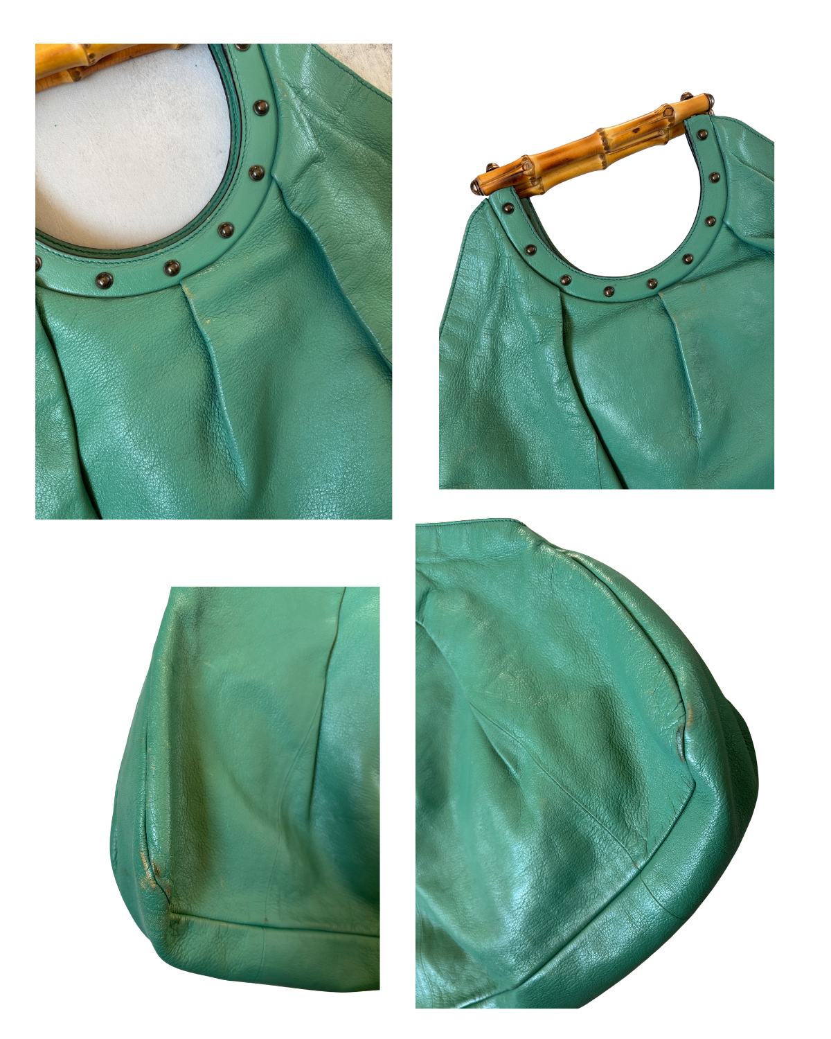 Gucci Vintage Green Tom Ford Bamboo Handle Hobo