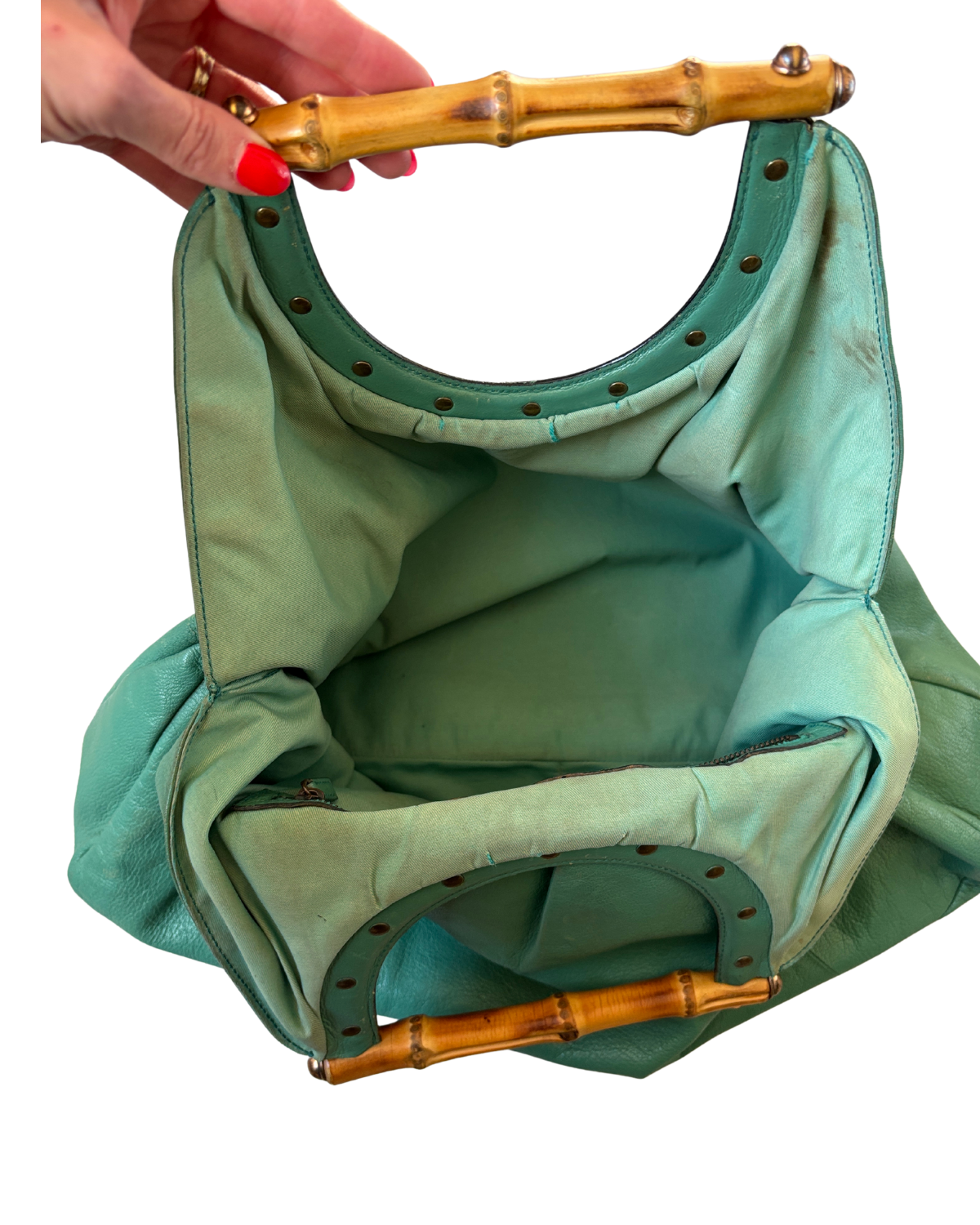 Gucci Vintage Green Tom Ford Bamboo Handle Hobo