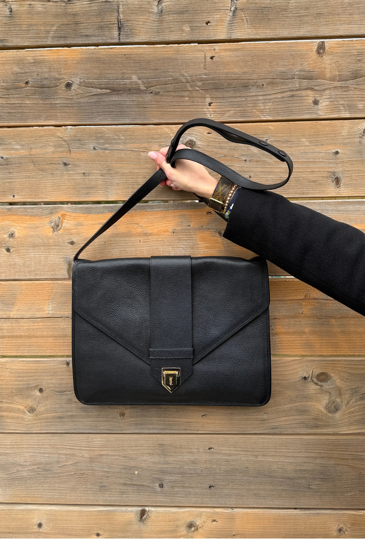 Vintage YSL Black Leather Shoulder / Portfolio Bag (90's)
