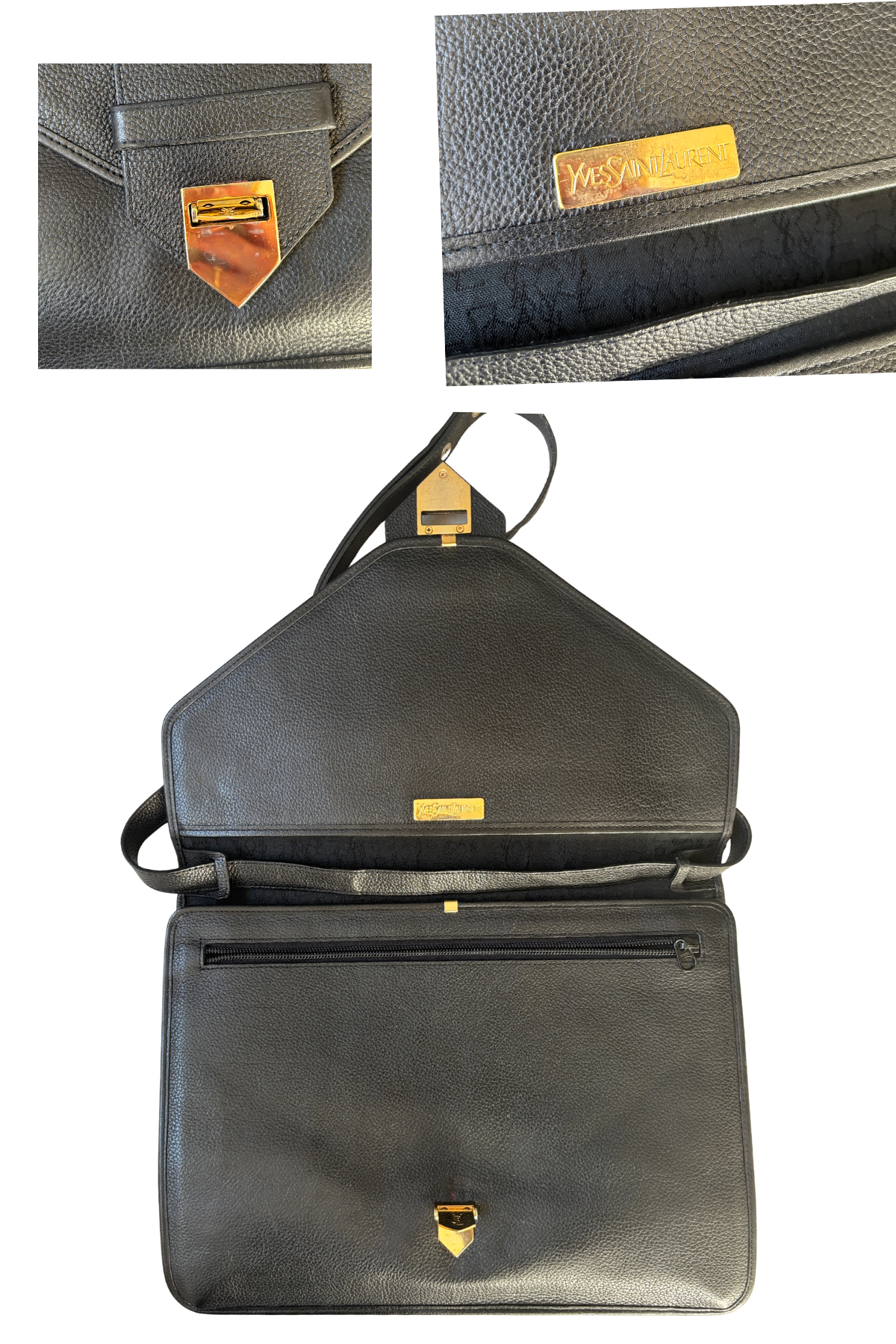 Vintage YSL Black Leather Shoulder / Portfolio Bag (90's)