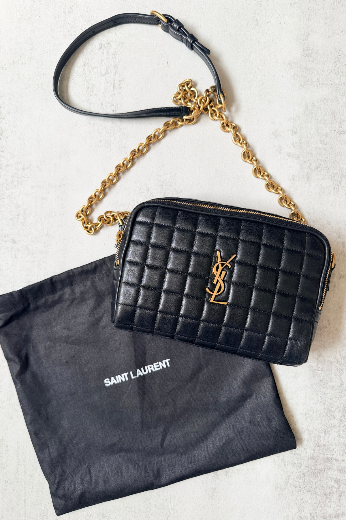 Saint Laurent Lambskin Quilted Matelassé Carré Mini Camera Bag