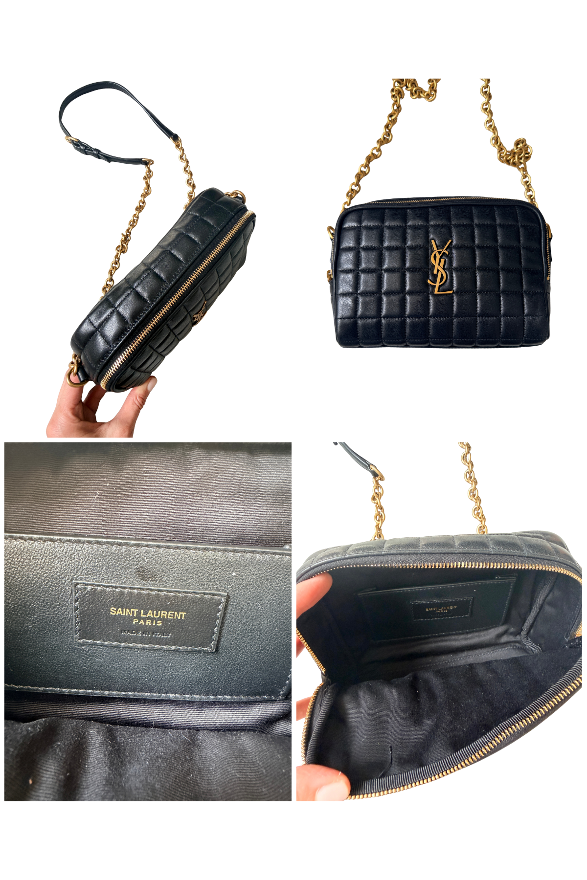 Saint Laurent Lambskin Quilted Matelassé Carré Mini Camera Bag